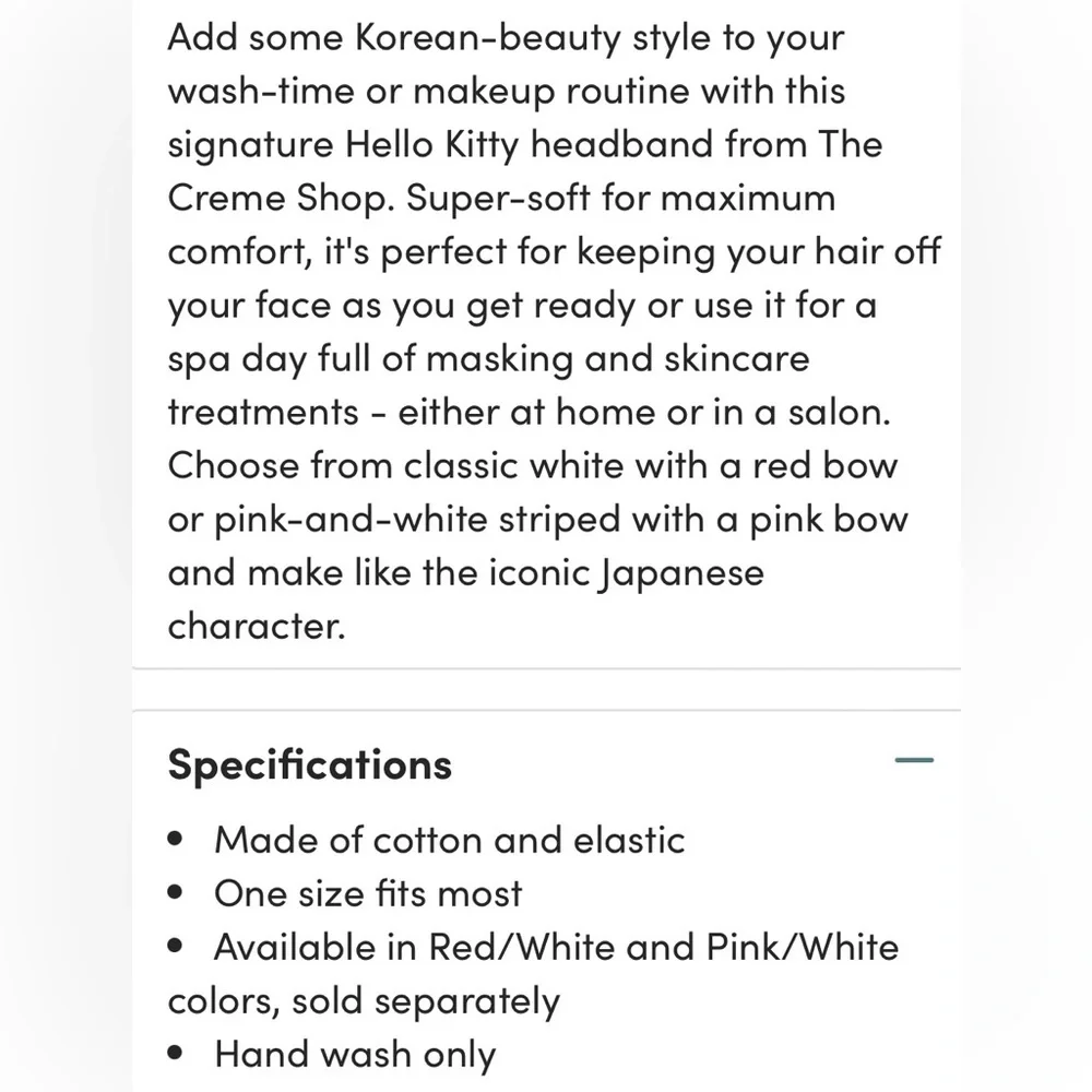 NIB The Creme Shop x Hello Kitty Plush Spa Headband with Bow💕